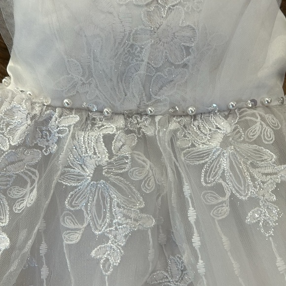 Pink butterfly asymmetrical girls white sparkle tulle floral design dress sz 2T - Picture 5 of 16